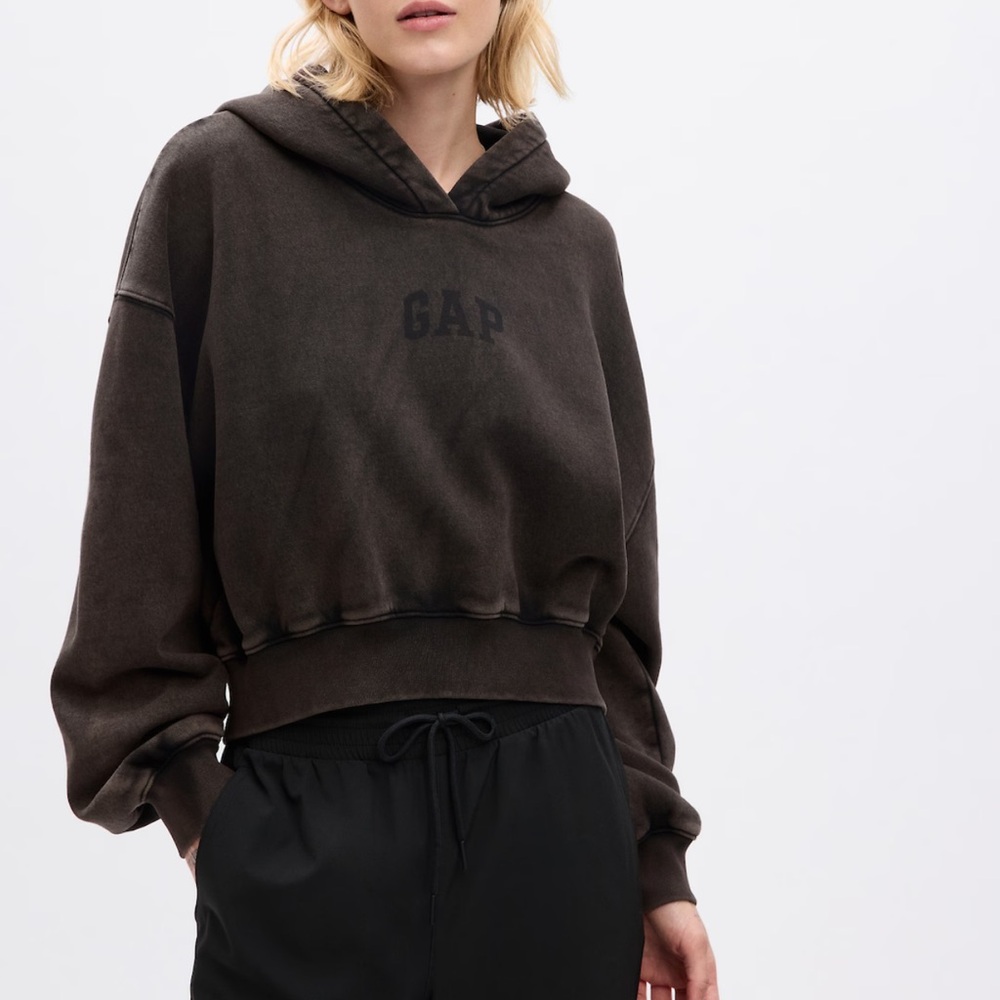 GAP Women’s Arch Logo Cropped Oversized Hoodie True Black XXS NEW